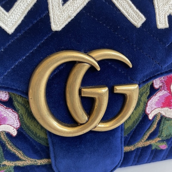 GUCCI | MARMONT MED. VELVET BAG | BLUE - Picture 12 of 14